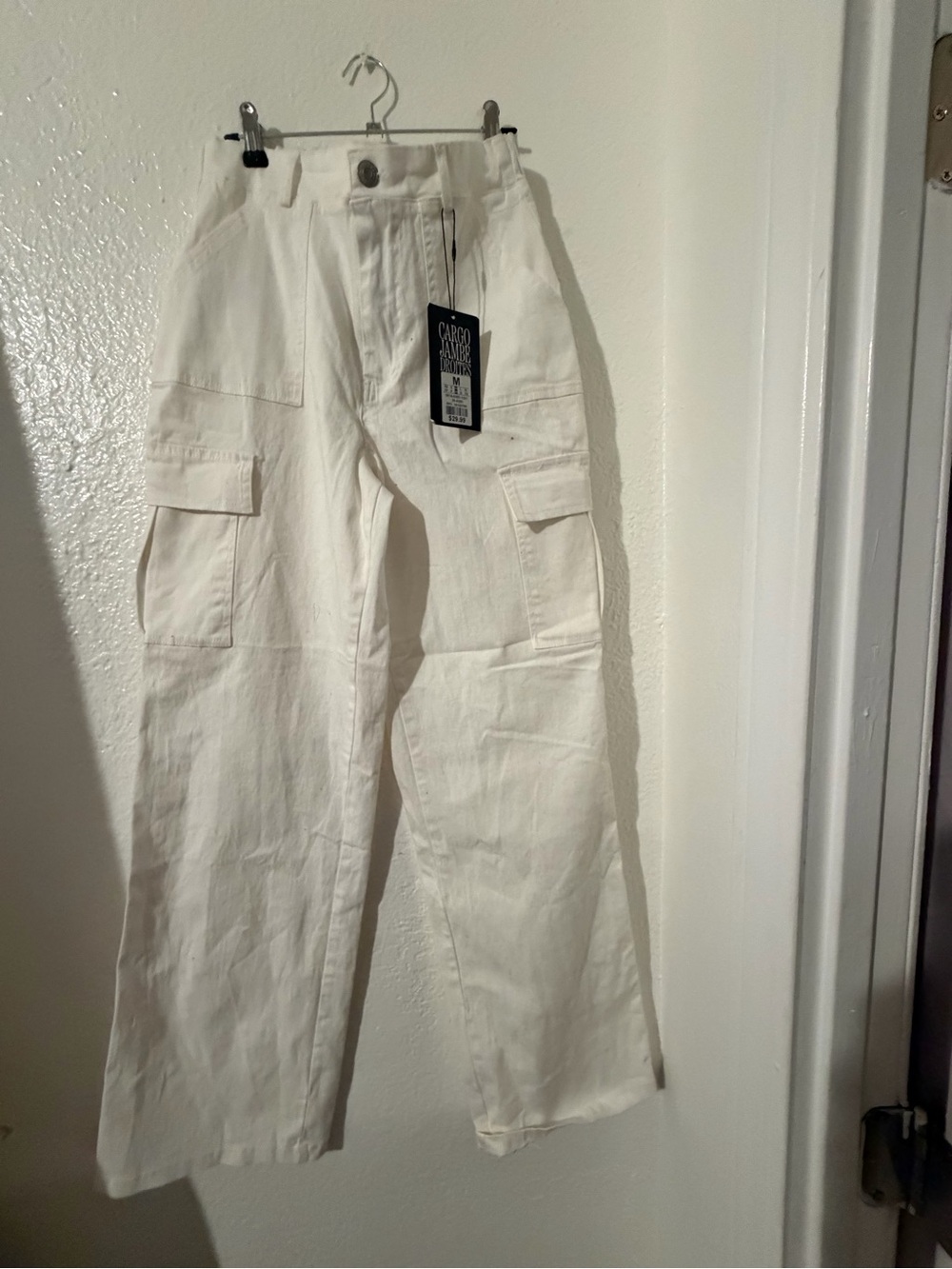 Cargo-Style White womens Pants - Wide Leg